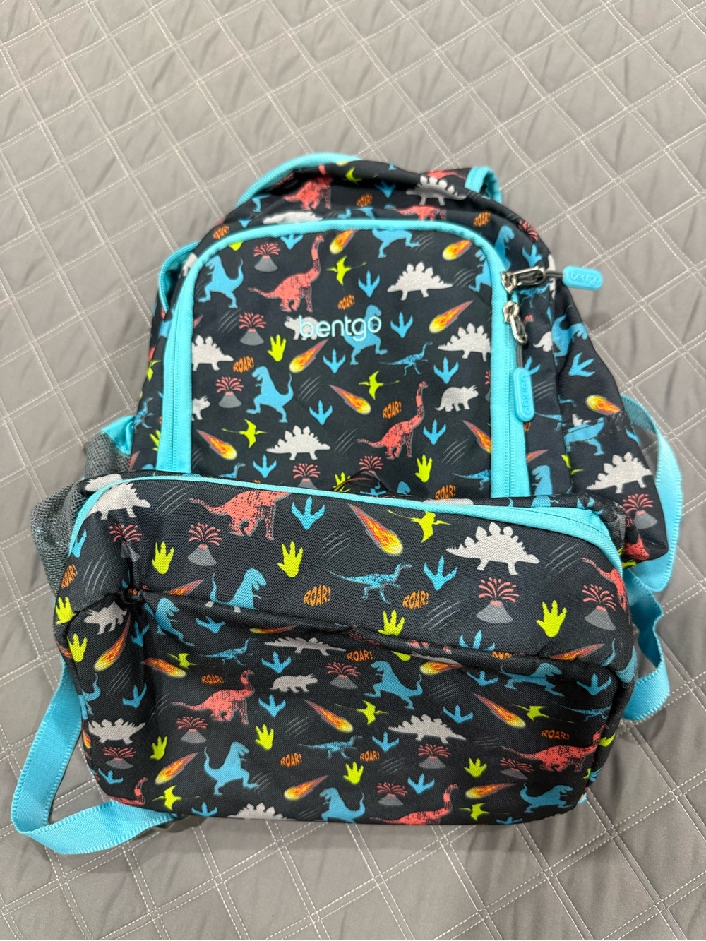 Bentgo Kids Dinosaur Backpack in Black with Bright Blue Trim